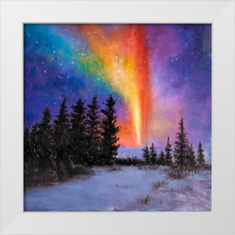 Aurora Borealis in the Forest White Modern Wood Framed Art Print by Atelier B Art Studio