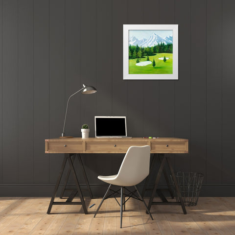 Golf Course with Mountains View White Modern Wood Framed Art Print by Atelier B Art Studio