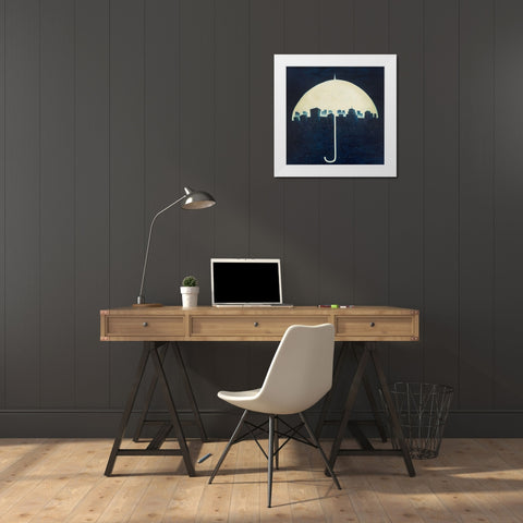 A CITY UNDER A UMBRELLAS White Modern Wood Framed Art Print by Atelier B Art Studio
