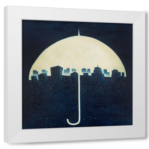 A CITY UNDER A UMBRELLAS White Modern Wood Framed Art Print by Atelier B Art Studio