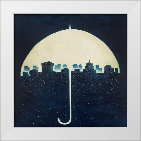 A CITY UNDER A UMBRELLAS White Modern Wood Framed Art Print by Atelier B Art Studio