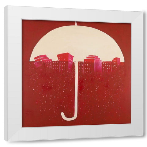 RED CITY UNDER UMBRELLA White Modern Wood Framed Art Print by Atelier B Art Studio