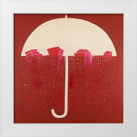 RED CITY UNDER UMBRELLA White Modern Wood Framed Art Print by Atelier B Art Studio