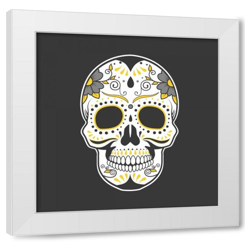 Mexican Sugar Skull Art White Modern Wood Framed Art Print by Atelier B Art Studio