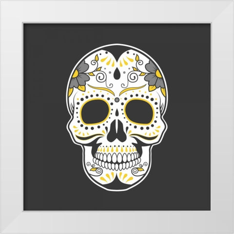 Mexican Sugar Skull Art White Modern Wood Framed Art Print by Atelier B Art Studio