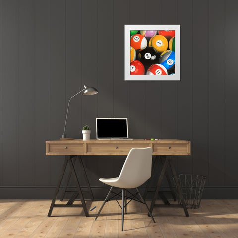 Pool Balls Closeup White Modern Wood Framed Art Print by Atelier B Art Studio