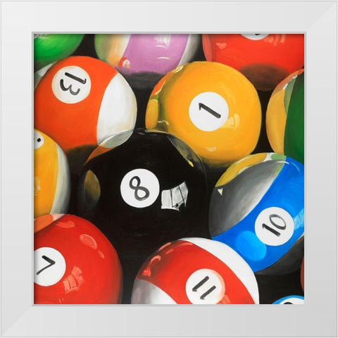Pool Balls Closeup White Modern Wood Framed Art Print by Atelier B Art Studio