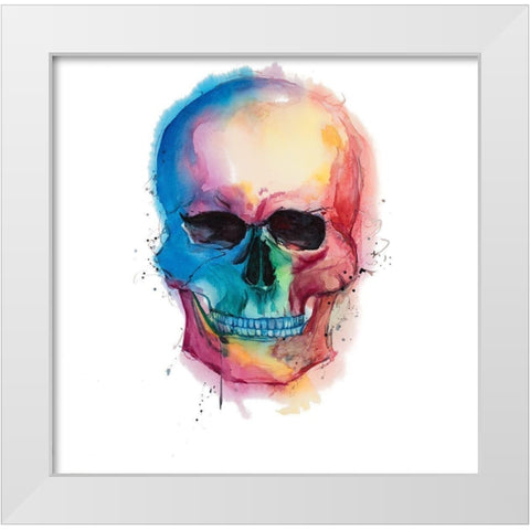 Watercolor Colorful Skull White Modern Wood Framed Art Print by Atelier B Art Studio