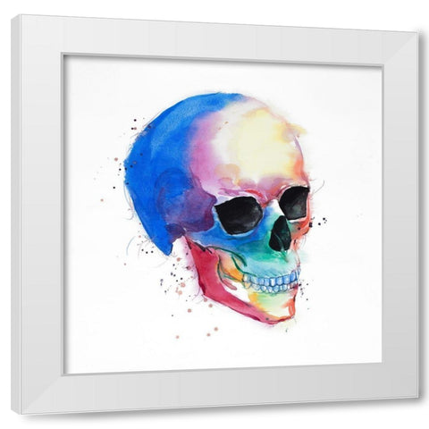 Watercolor Colorful Skull Profile White Modern Wood Framed Art Print by Atelier B Art Studio