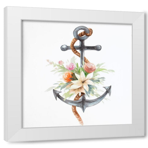 ANCHOR WITH FLOWERS White Modern Wood Framed Art Print by Atelier B Art Studio