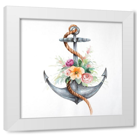 BOAT ANCHOR WITH FLOWERS White Modern Wood Framed Art Print by Atelier B Art Studio