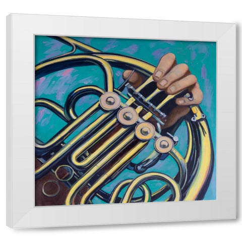 Musicien with French Horn White Modern Wood Framed Art Print by Atelier B Art Studio