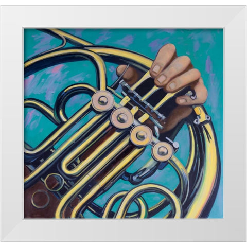 Musicien with French Horn White Modern Wood Framed Art Print by Atelier B Art Studio