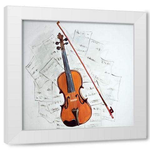 VIOLIN ON MUSIC SHEET White Modern Wood Framed Art Print by Atelier B Art Studio