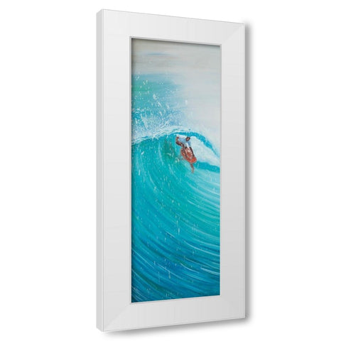 SURFER IN THE MIDDLE OF THE WAVE White Modern Wood Framed Art Print by Atelier B Art Studio