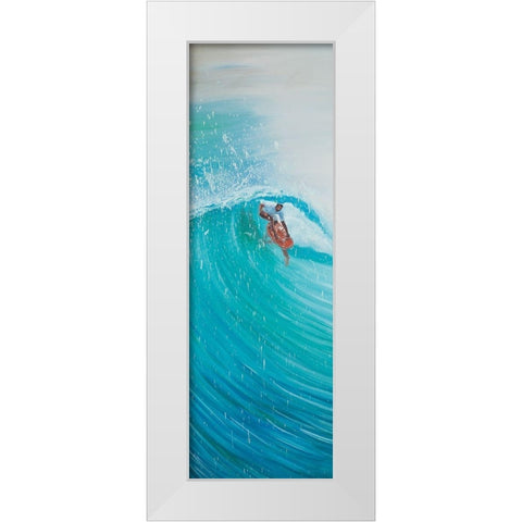 SURFER IN THE MIDDLE OF THE WAVE White Modern Wood Framed Art Print by Atelier B Art Studio