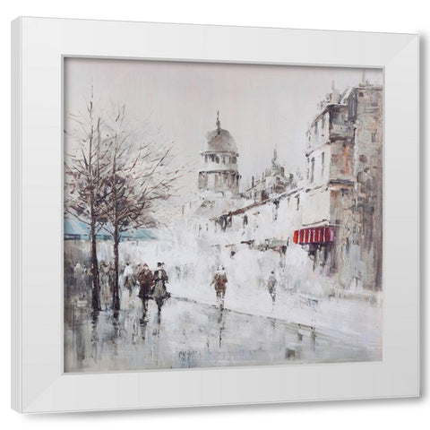 Gray city street White Modern Wood Framed Art Print by Atelier B Art Studio