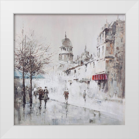 Gray city street White Modern Wood Framed Art Print by Atelier B Art Studio