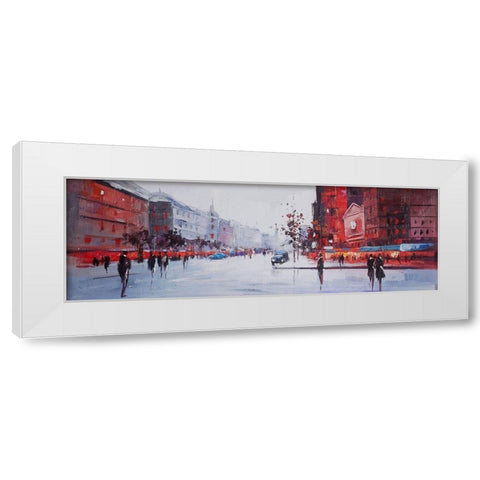 BLACK AND RED STREET SCENE White Modern Wood Framed Art Print by Atelier B Art Studio