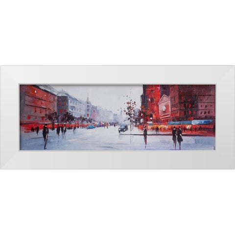 BLACK AND RED STREET SCENE White Modern Wood Framed Art Print by Atelier B Art Studio