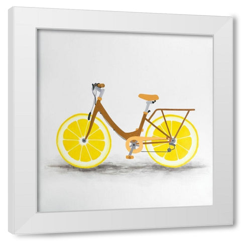 LEMON WHEEL BIKE White Modern Wood Framed Art Print by Atelier B Art Studio