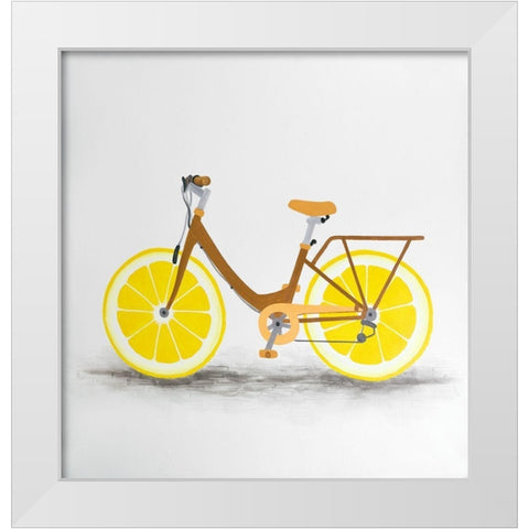LEMON WHEEL BIKE White Modern Wood Framed Art Print by Atelier B Art Studio