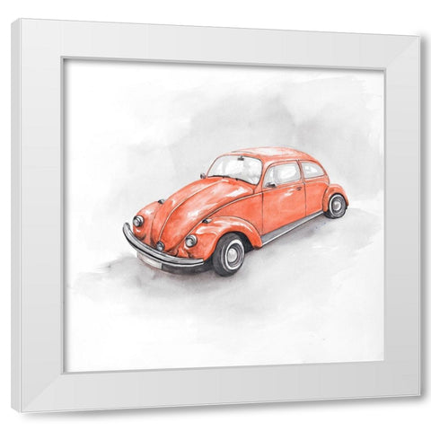 Vintage Red Beetle White Modern Wood Framed Art Print by Atelier B Art Studio