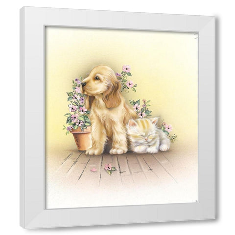 Cat and Dog White Modern Wood Framed Art Print by Hoenderkamp, Patrick