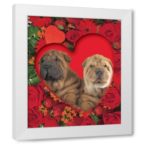 Puppies In Heart White Modern Wood Framed Art Print by Hoenderkamp, Patrick
