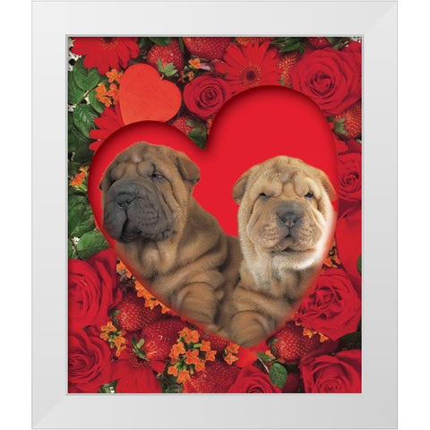 Puppies In Heart White Modern Wood Framed Art Print by Hoenderkamp, Patrick