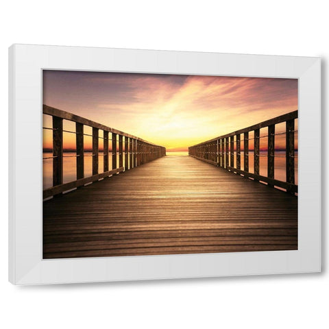 Bay Bridge Sunset White Modern Wood Framed Art Print by Paulus