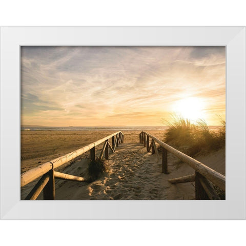 Beach Path to the Golden Sun White Modern Wood Framed Art Print by Schaldach