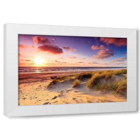 Sand Dunes at Dusk White Modern Wood Framed Art Print by Wollinga