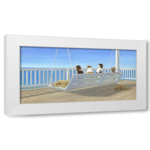 Tails on a Porch Swing White Modern Wood Framed Art Print by Saxe, Carol