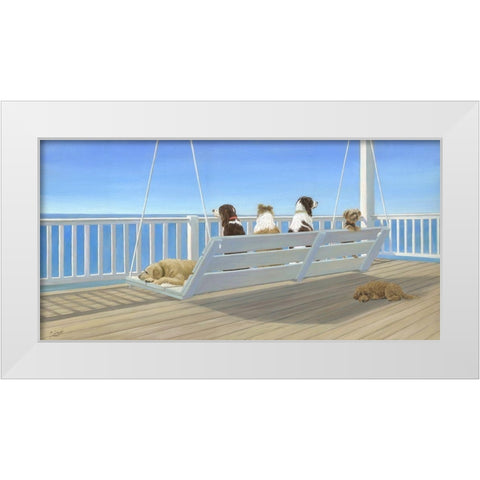 Tails on a Porch Swing White Modern Wood Framed Art Print by Saxe, Carol