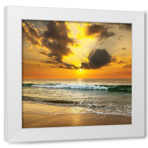 Sunset Over the Sea White Modern Wood Framed Art Print by Below, S.
