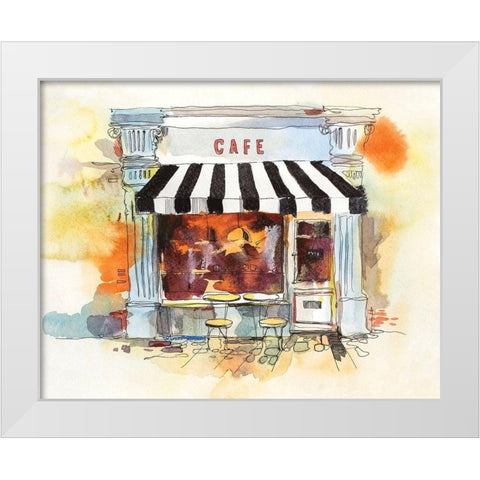 Euro Cafe White Modern Wood Framed Art Print by Anonymous