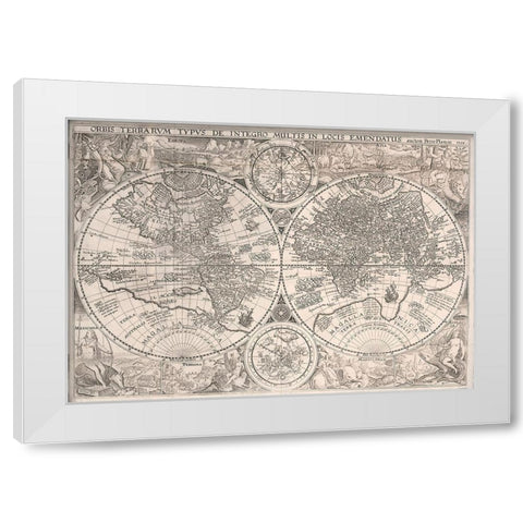 World Map 1594 White Modern Wood Framed Art Print by Plancio, Petro