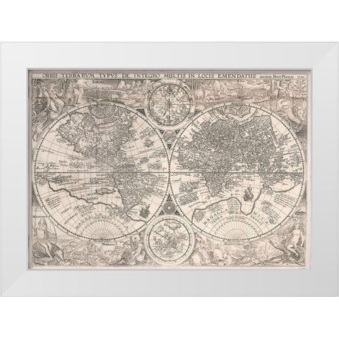 World Map 1594 White Modern Wood Framed Art Print by Plancio, Petro
