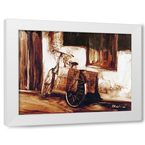Cottage Bicycle White Modern Wood Framed Art Print by Sipos, Judit