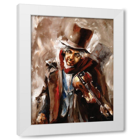 The Fiddler White Modern Wood Framed Art Print by Sipos, Judit