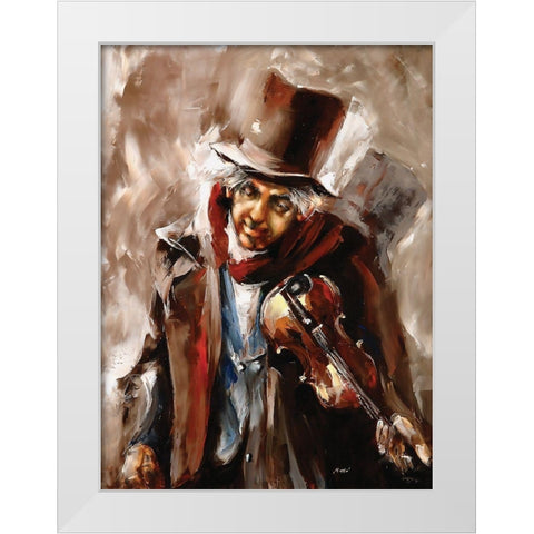 The Fiddler White Modern Wood Framed Art Print by Sipos, Judit