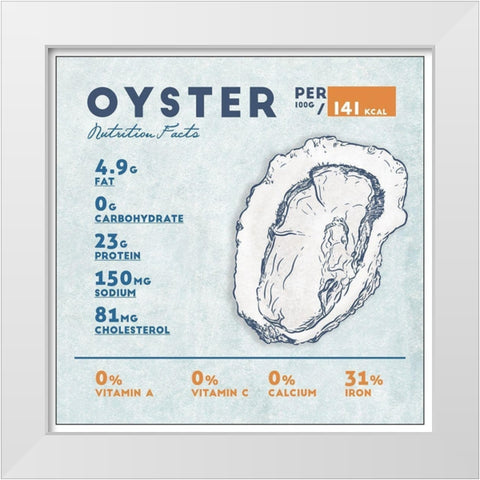 Oyster Nutrition Facts White Modern Wood Framed Art Print by Anonymous