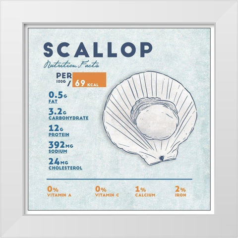 Scallop Nutrition Facts White Modern Wood Framed Art Print by Anonymous