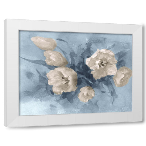 Tulips painting in blue-brown  White Modern Wood Framed Art Print by Lipeikaite, E.