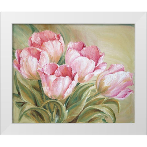 Tulips Painting Pink White Modern Wood Framed Art Print by Anker