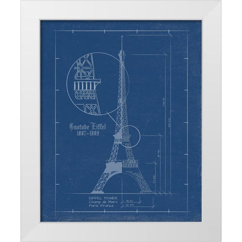 Eiffel Tower Blue Print White Modern Wood Framed Art Print by Sussenn