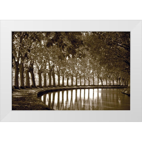 Tree Line at Pond White Modern Wood Framed Art Print by Anonymous
