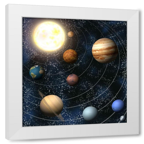 Our Solar System White Modern Wood Framed Art Print by Georghiou, Christos