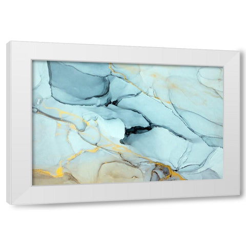 Turquoise Ink Abstract White Modern Wood Framed Art Print by Dein, Mari
